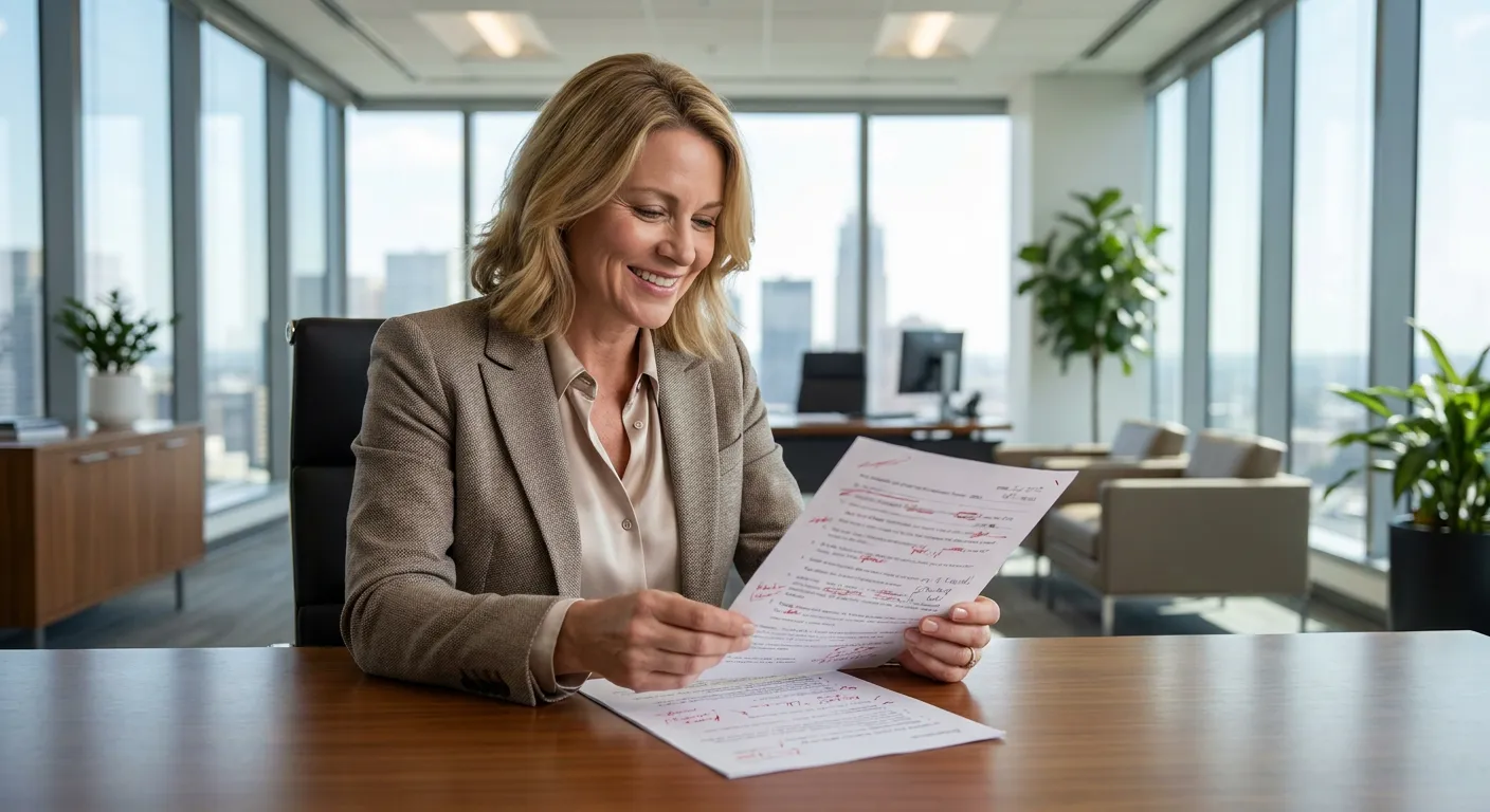 A reviewer working through a confidential redlined contract